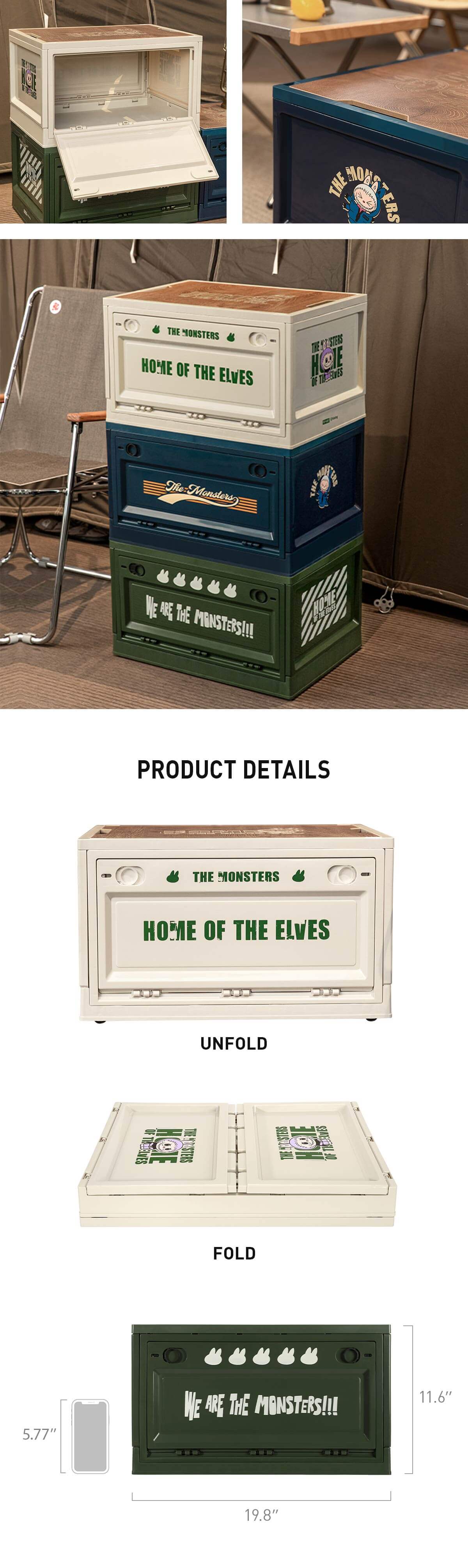 THE MONSTERS Home of the Elves Series-Storage Box(White&Green&Blue 
